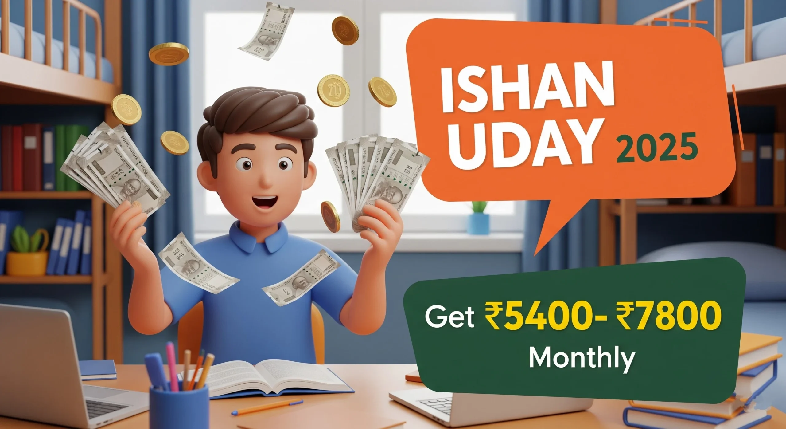 Read more about the article ISHAN UDAY Yojana 2025 – Apply Free & Get ₹5400–₹7800 Monthly for Your Studies!