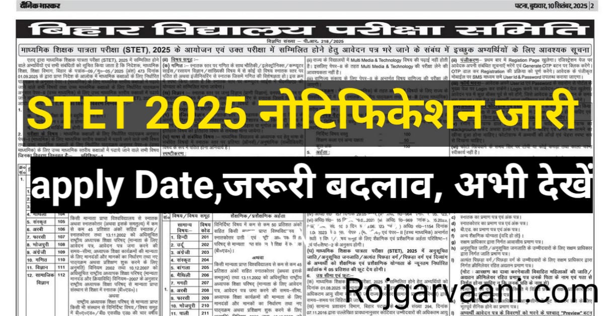 Read more about the article बिहार STET 2025: नोटिफिकेशन जारी, ऐसे करें आवेदन