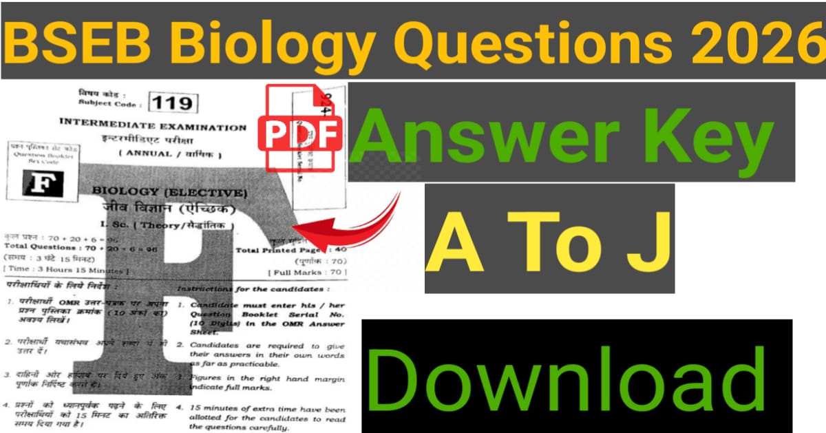 You are currently viewing Bihar Board 12th Biology Question Paper 2026 PDF With Answer Key (Set A to J)